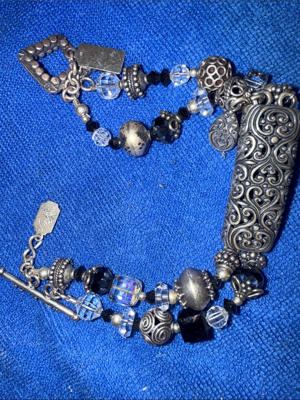Tres Jolie Accessories Silver Beaded Charm Bracelet with Clear Crystal Accents